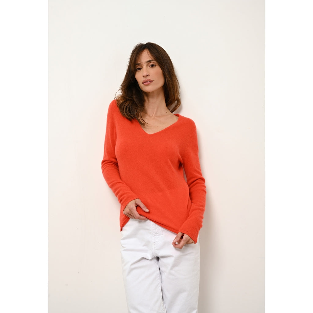 Pull Col V  Joan - 100% Cachemire 2 Fils - Orange - Femme