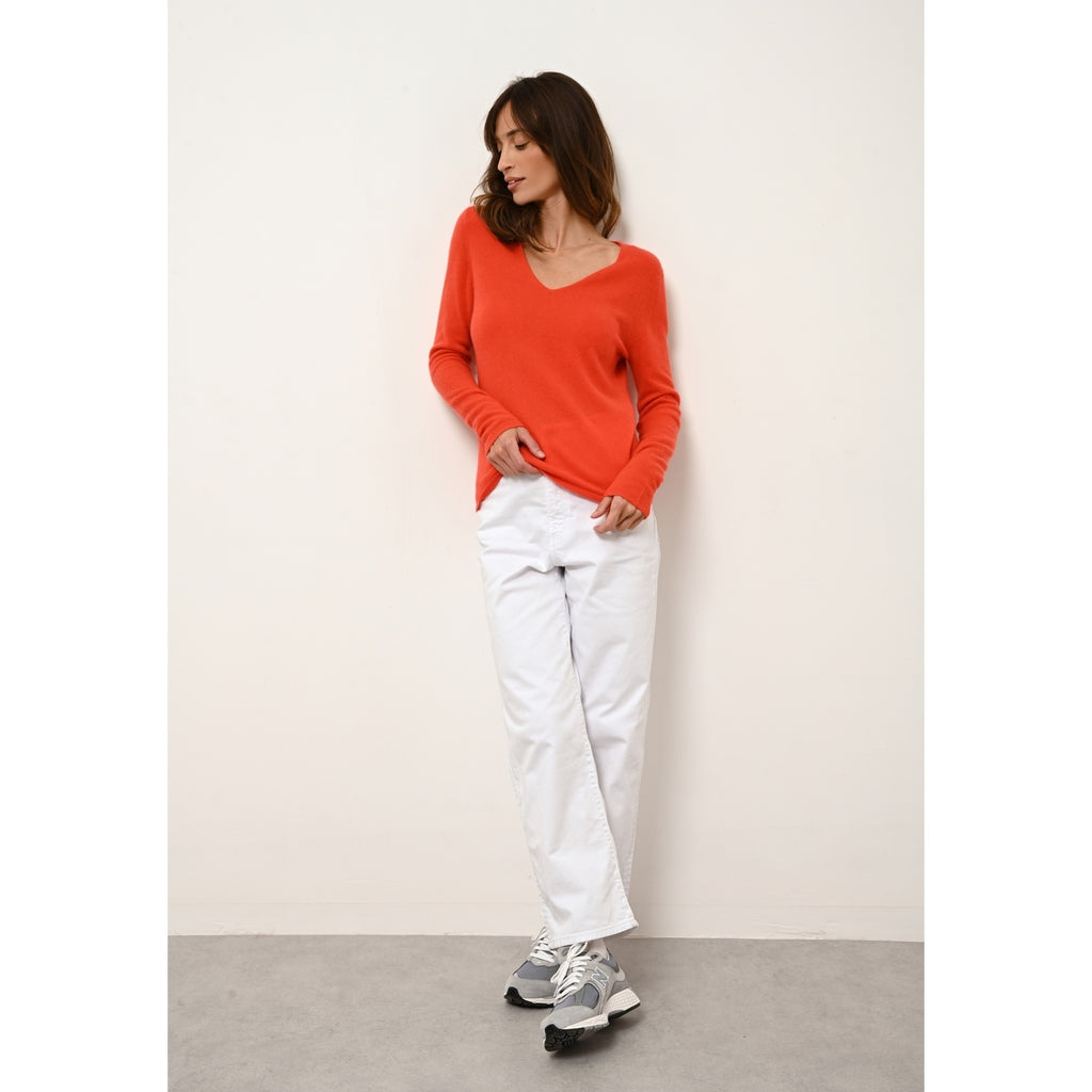 Pull Col V  Joan - 100% Cachemire 2 Fils - Orange - Femme