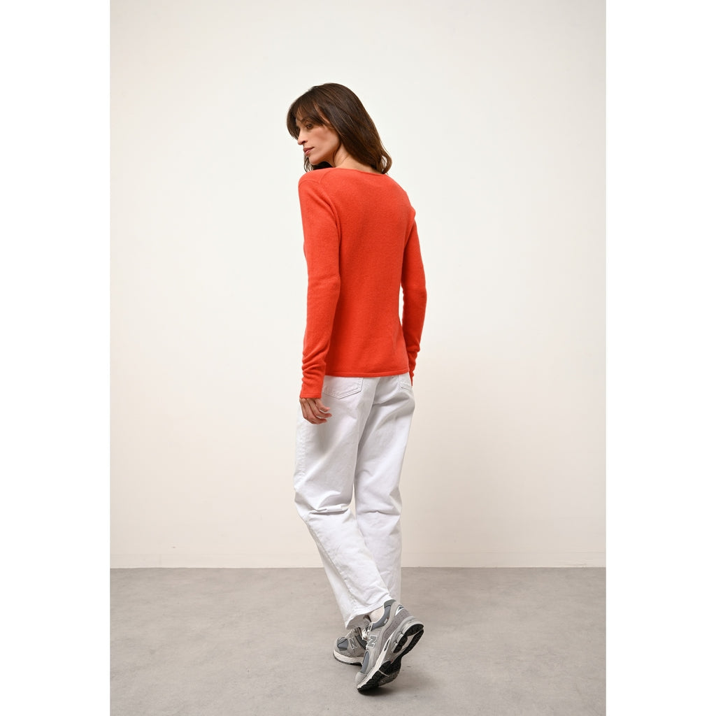 Pull Col V  Joan - 100% Cachemire 2 Fils - Orange - Femme