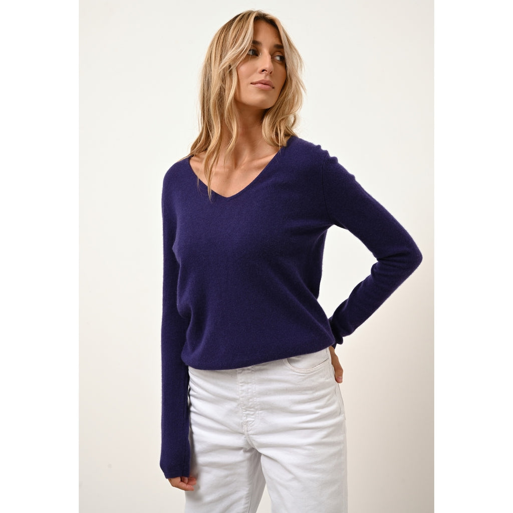 Pull Col V  Joan - 100% Cachemire 2 Fils - Purple - Femme