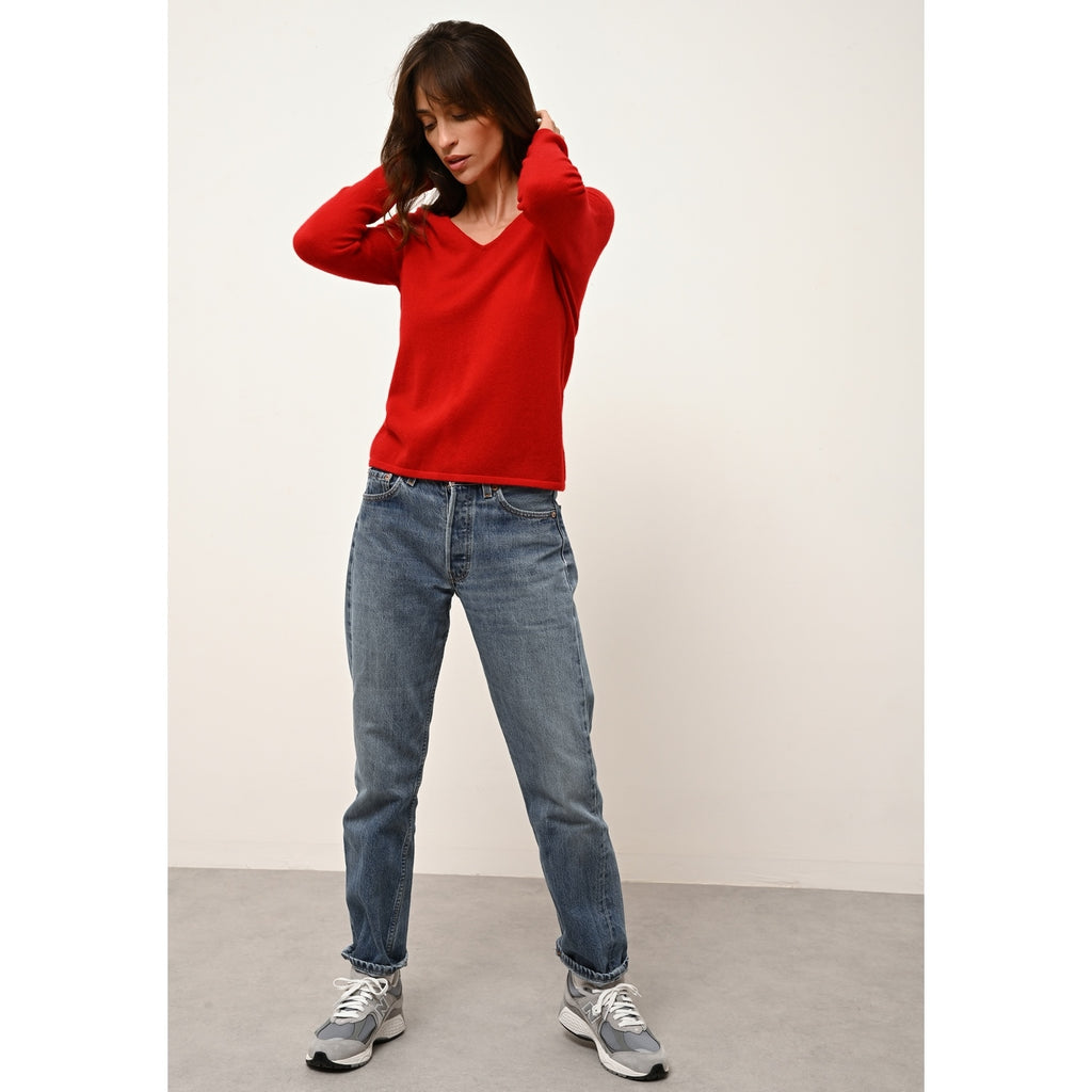 Pull Col V Joan - 100% Cachemire 2 Fils - Rouge - Femme