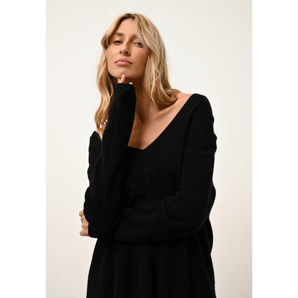Pull Col V Devant Et Dos Opal - 100% Cachemire 2 Fils - Noir - Femme