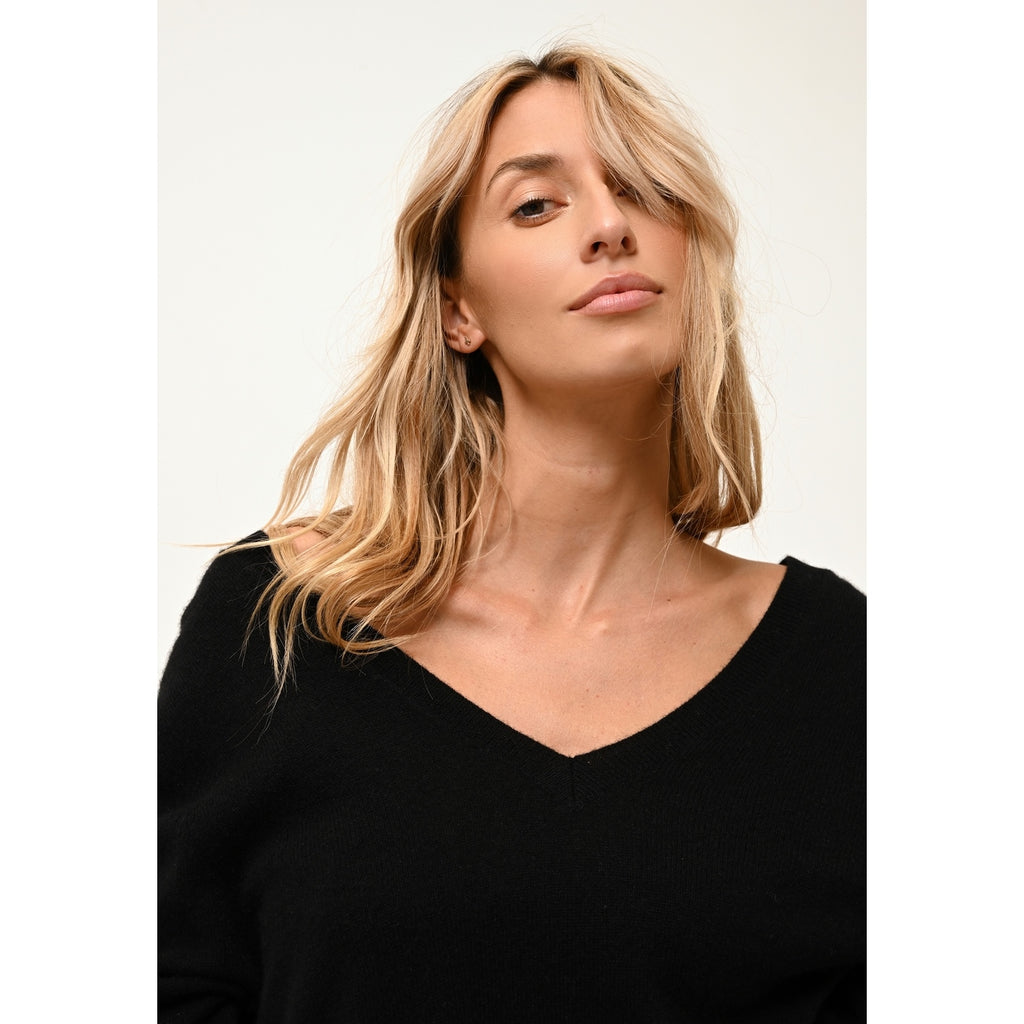 Pull Col V Devant Et Dos Opal - 100% Cachemire 2 Fils - Noir - Femme