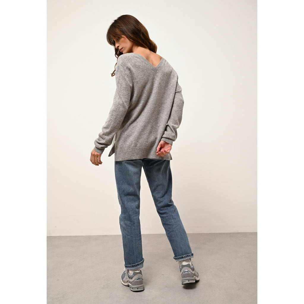 Pull Col V Devant Et Dos Opal - 100% Cachemire 2 Fils - Nuage Chiné - Femme