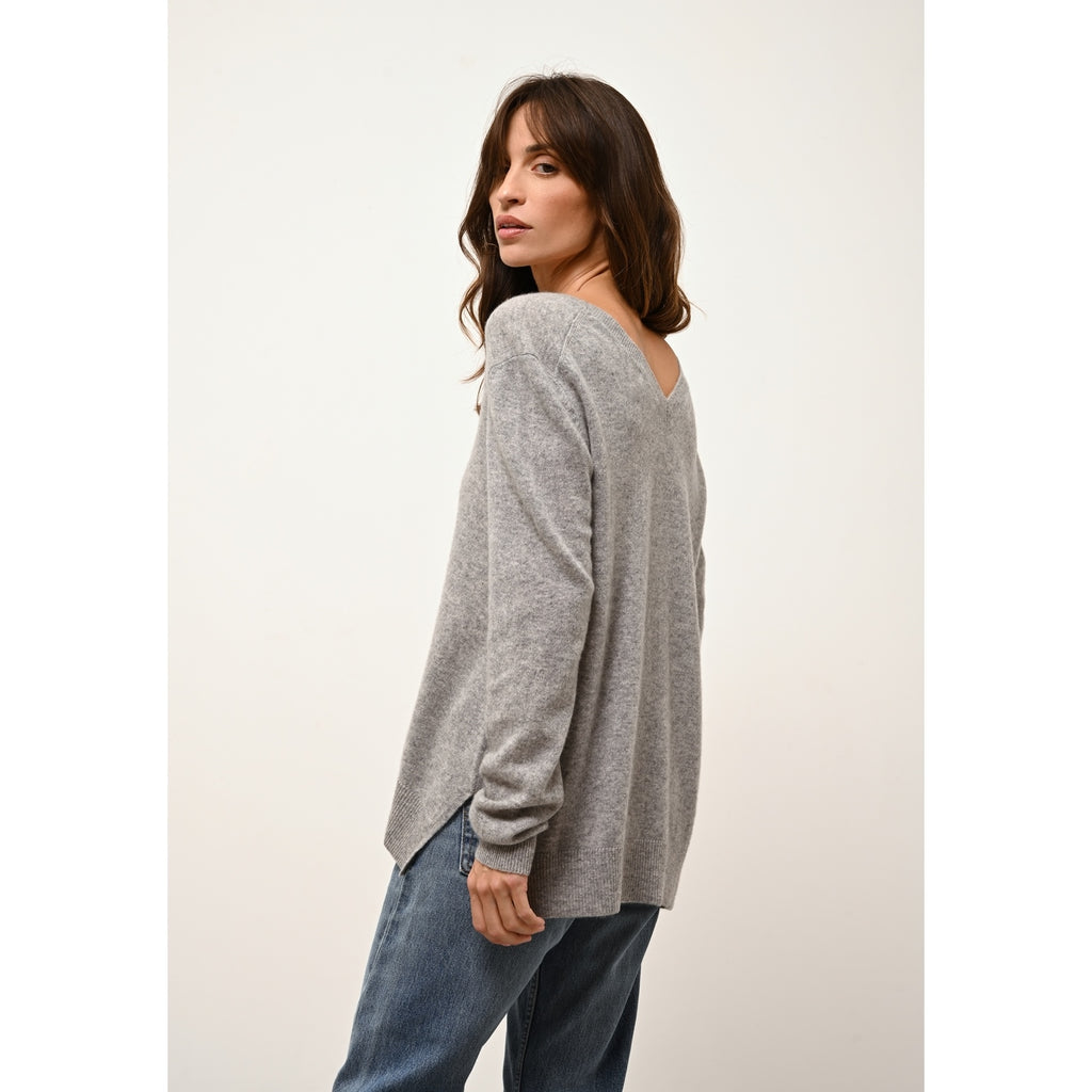 Pull Col V Devant Et Dos Opal - 100% Cachemire 2 Fils - Nuage Chiné - Femme