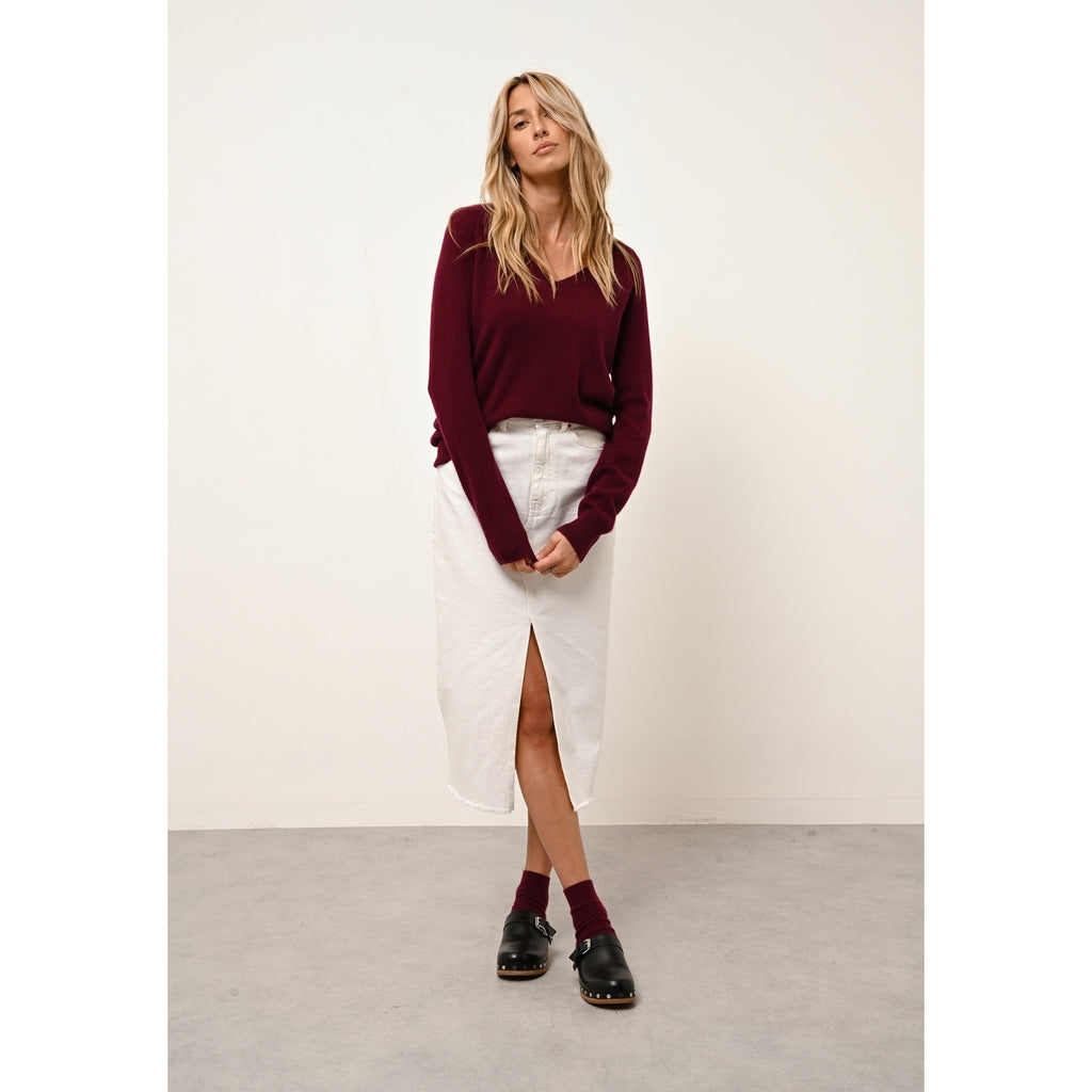 Pull Col V  Phoebe - Bordeaux - 100% Cachemire 2 Fils - Femme