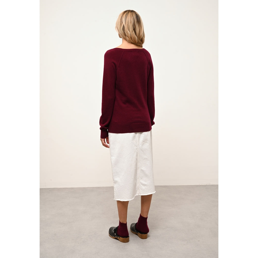 Pull Col V  Phoebe - Bordeaux - 100% Cachemire 2 Fils - Femme