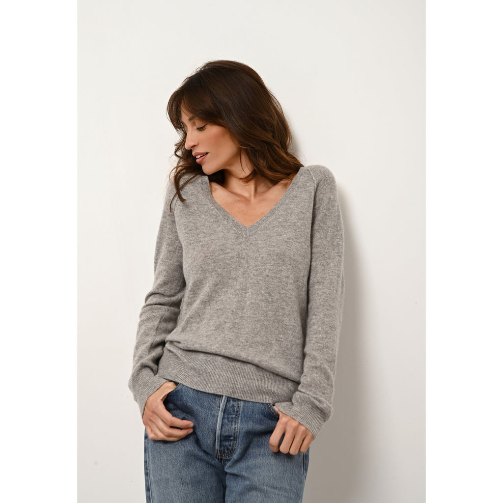 Pull Col V  Phoebe - 100% Cachemire 2 Fils - Nuage Chiné - Femme