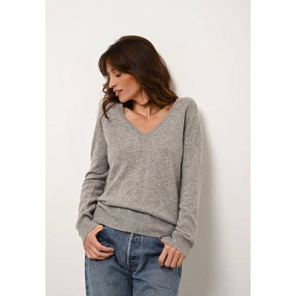 Pull Col V  Phoebe - 100% Cachemire 2 Fils - Nuage Chiné - Femme