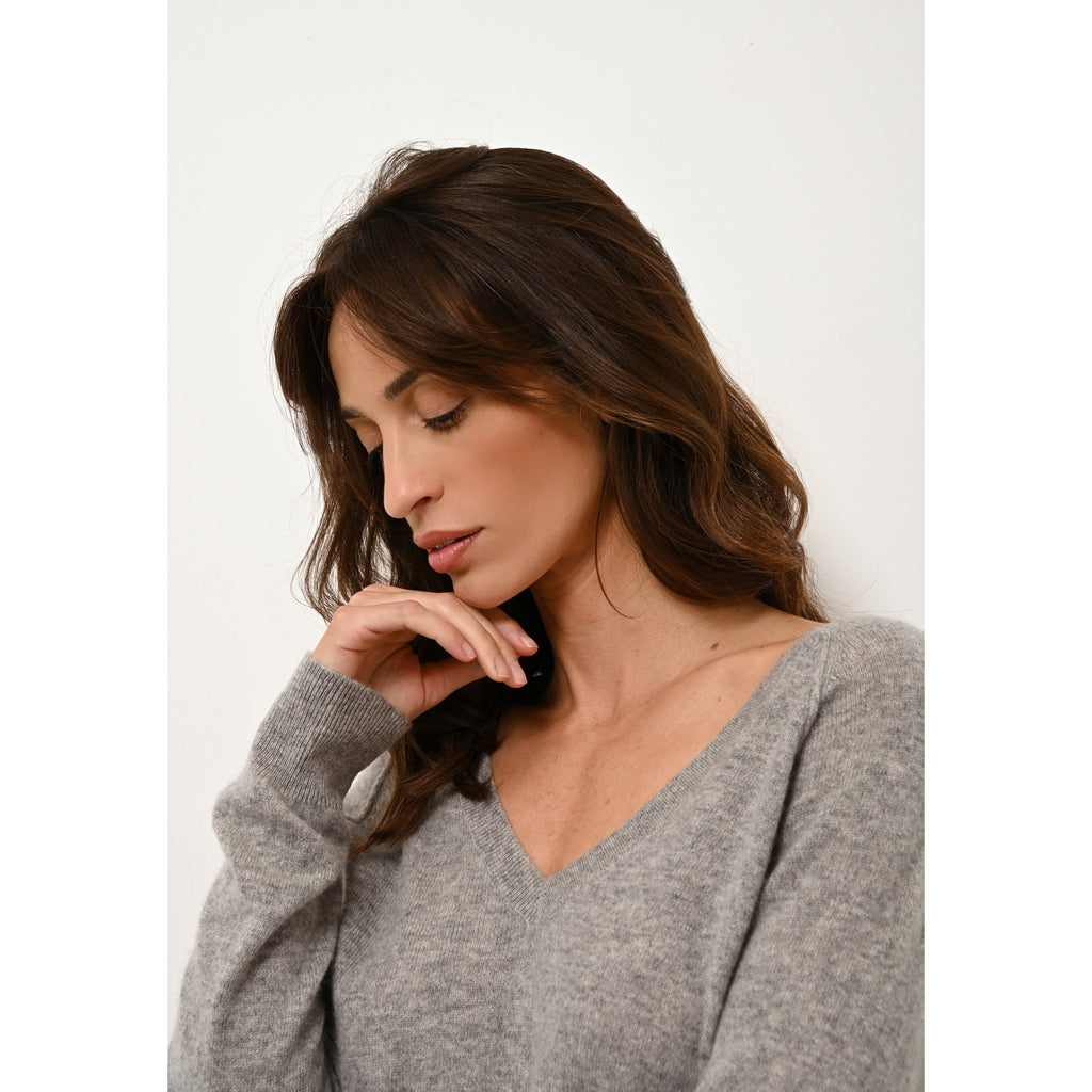 Pull Col V  Phoebe - 100% Cachemire 2 Fils - Nuage Chiné - Femme