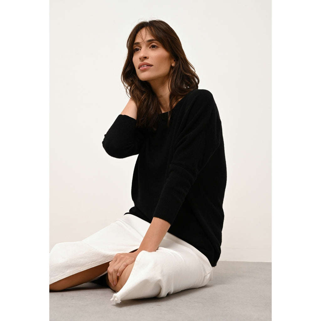 Pull Chauve Souris Rebecca - 100% Cachemire 2 Fils - Noir - Femme