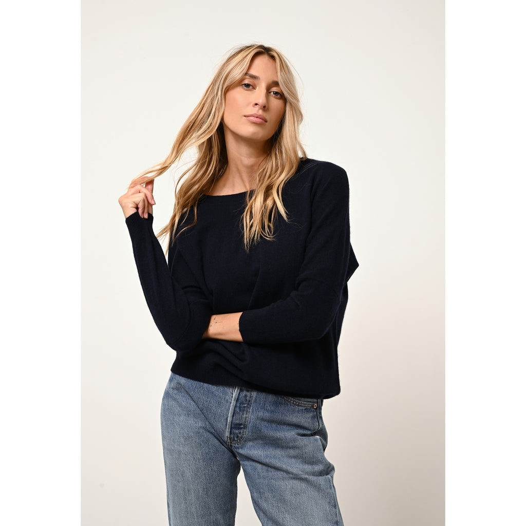 Pull Chauve Souris Rebecca - 100% Cachemire 2 Fils - Navy - Femme