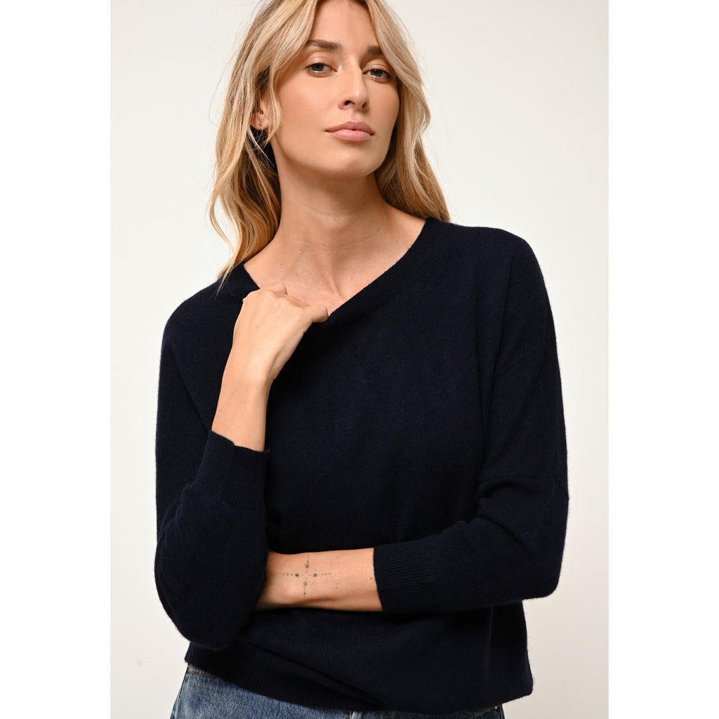 Pull Chauve Souris Rebecca - 100% Cachemire 2 Fils - Navy - Femme