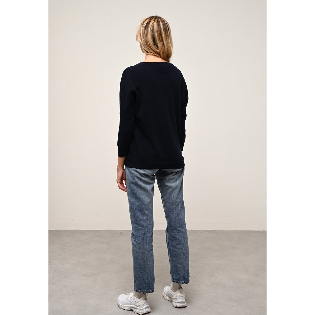 Pull Chauve Souris Rebecca - 100% Cachemire 2 Fils - Navy - Femme