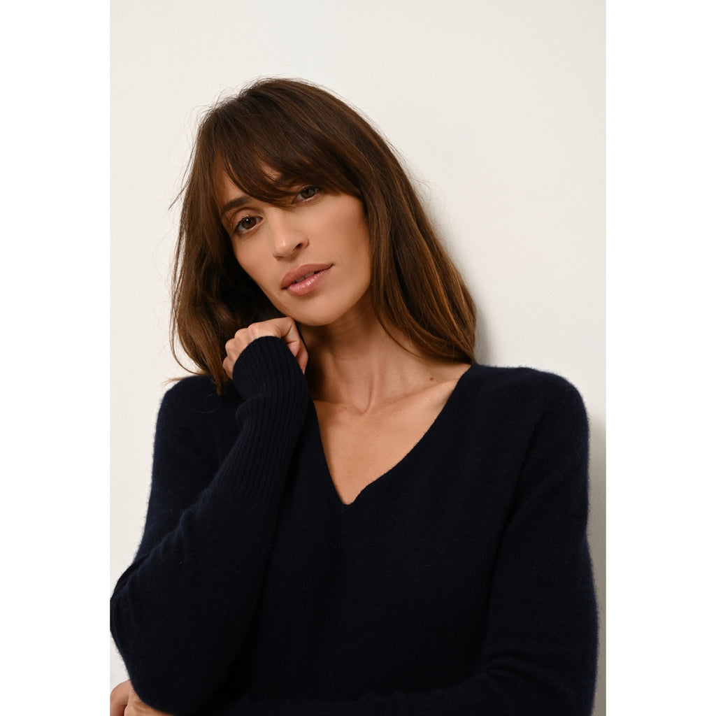 Just Cashmere - Robe Col V Tracy Navy - 100% Cachemire - 2 Fils - Jersey - Femme