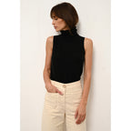 Pull Col Roulé Sans Manches Violet - 100% Cachemire 2 Fils - Noir - Femme