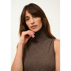 Just Cashmere - Pull Col Roulé Sans Manches Violet Taupe Chiné - 100% Cachemire - 2 Fils - Jersey - Femme