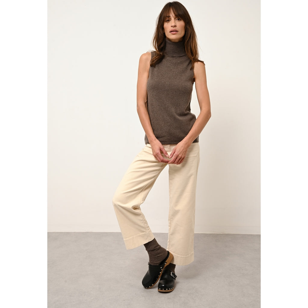 Just Cashmere - Pull Col Roulé Sans Manches Violet Taupe Chiné - 100% Cachemire - 2 Fils - Jersey - Femme