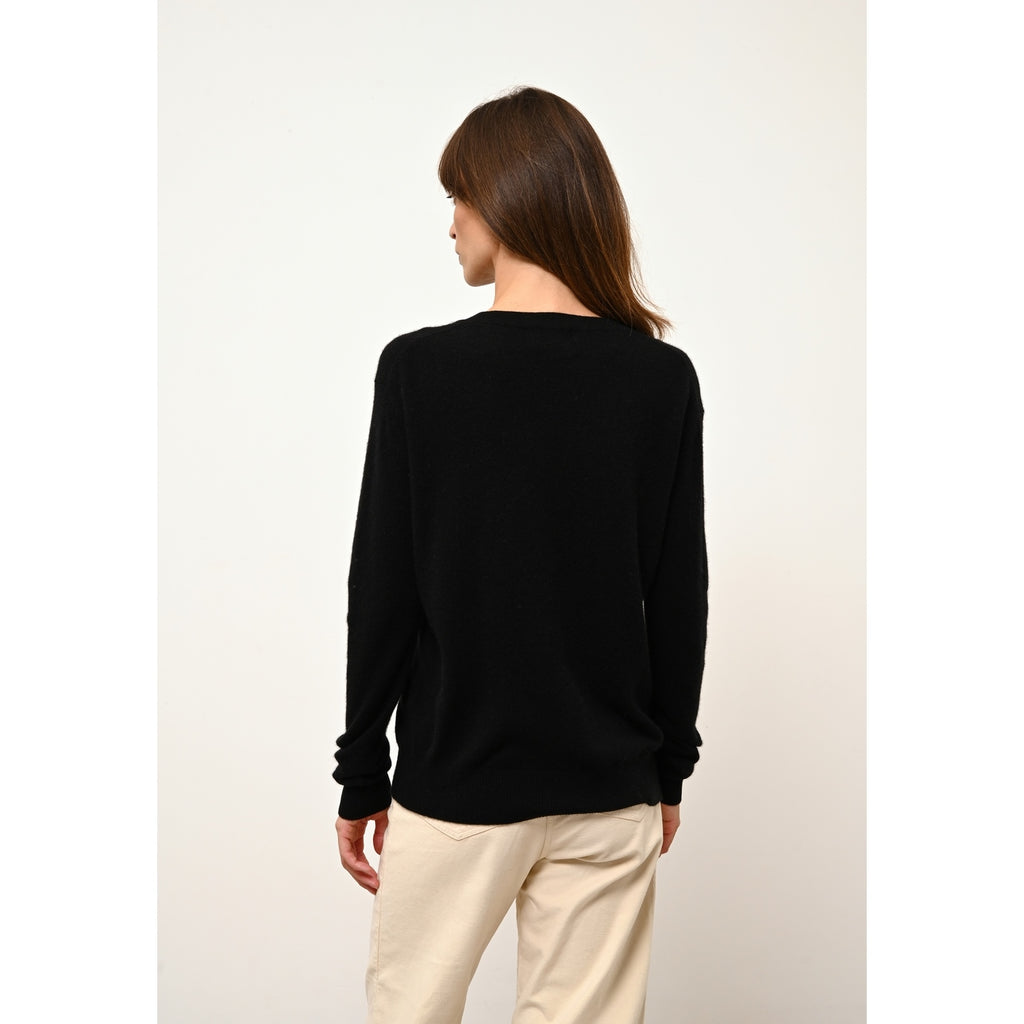 Pull Col V Nora Noir - 100% Cachemire - 2 Fils - Jersey - Femme