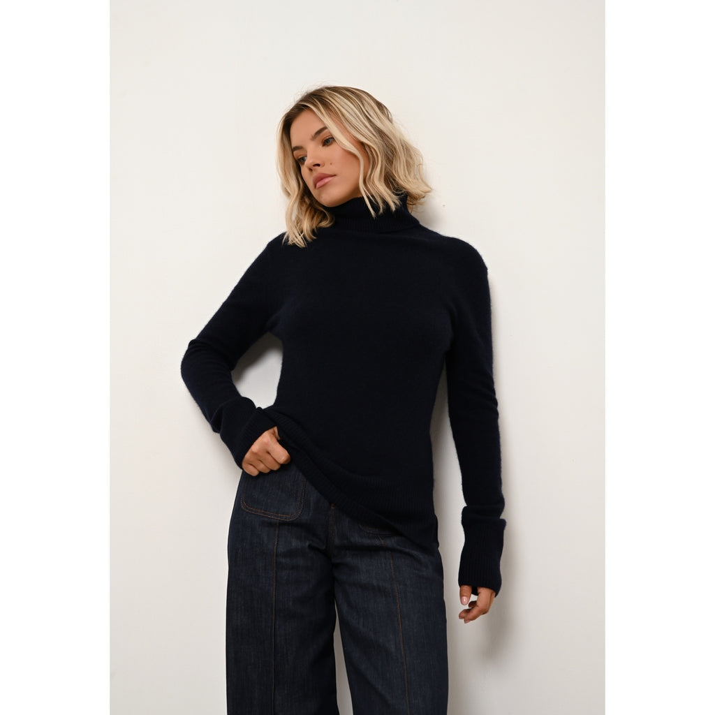 Pull Col Roulé Lexie - 100% Cachemire 2 Fils - Navy - Femme