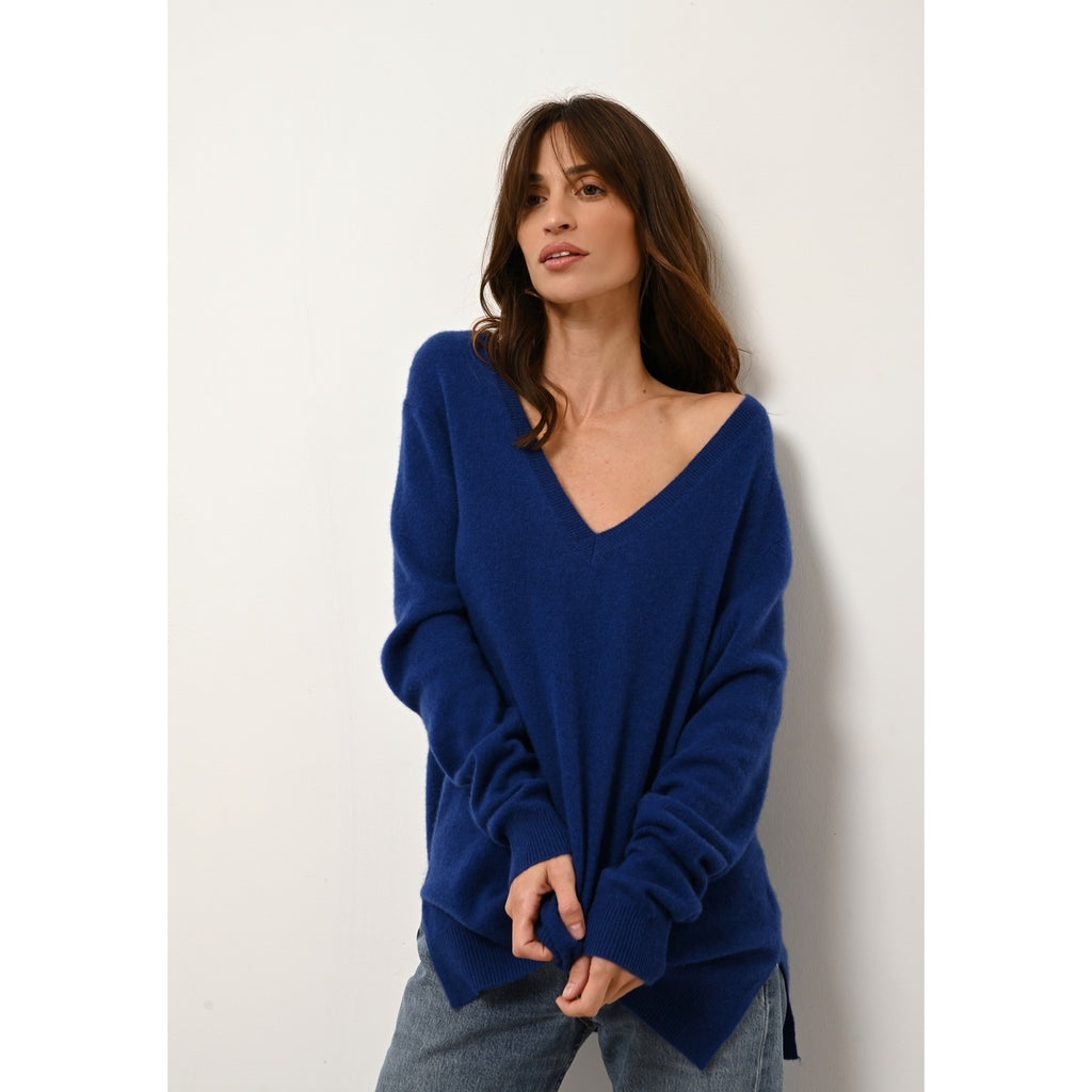 Pull Col V Devant Et Dos Opal - 100% Cachemire 2 Fils - Outremer - Femme