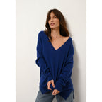 Pull Col V Devant Et Dos Opal - 100% Cachemire 2 Fils - Outremer - Femme