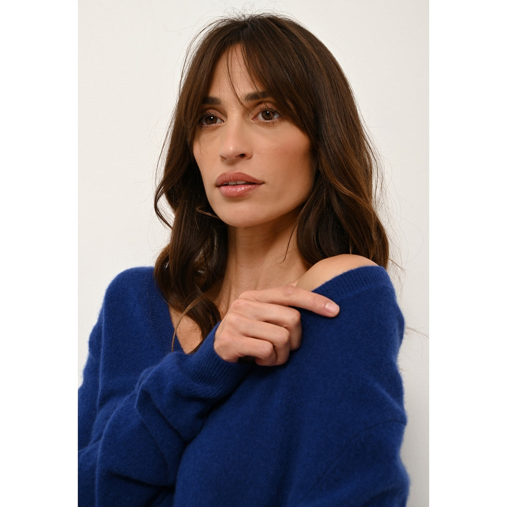 Pull Col V Devant Et Dos Opal - 100% Cachemire 2 Fils - Outremer - Femme