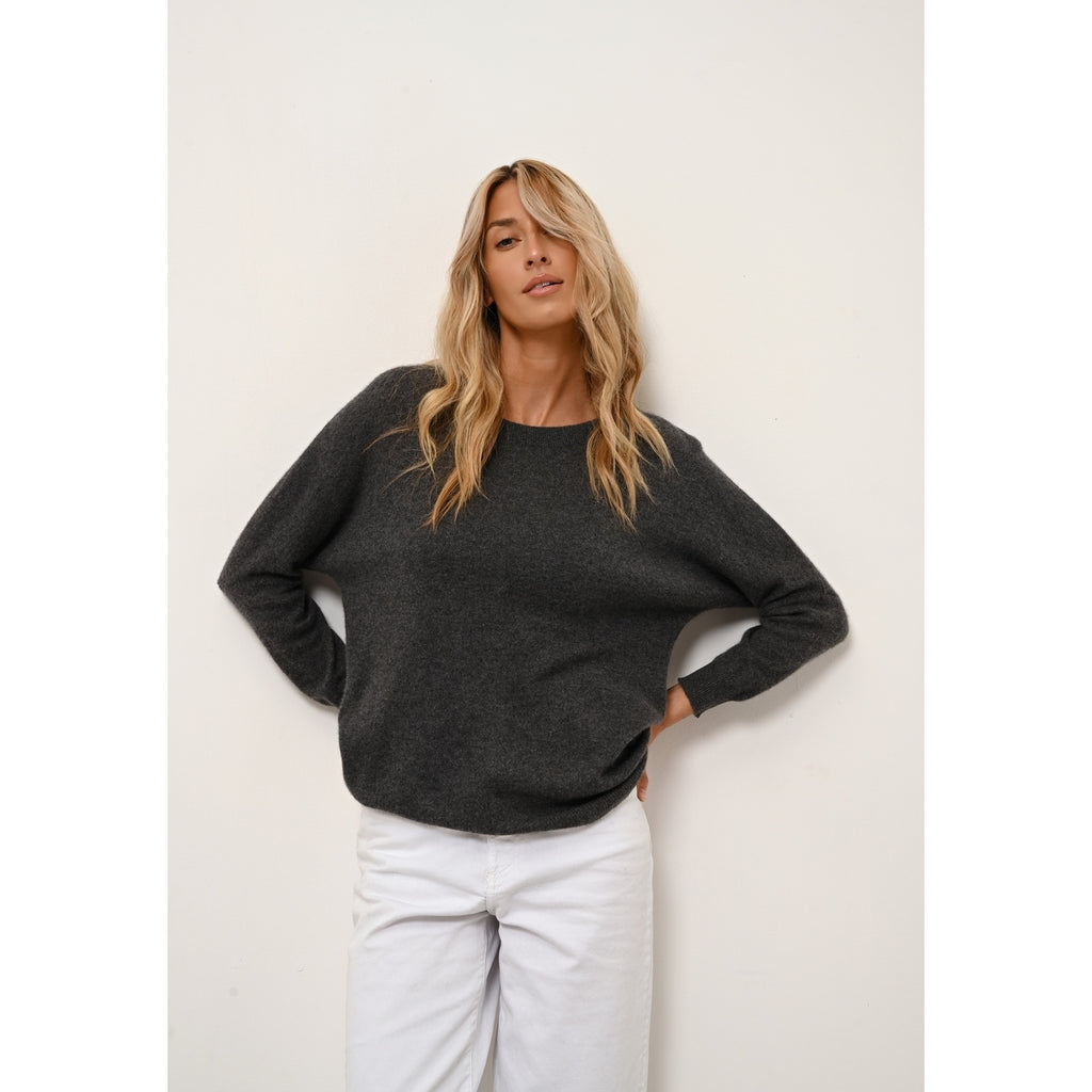 Pull Chauve Souris Rebecca Anthracite Chiné - 100% Cachemire - 2 Fils - Jersey - Femme