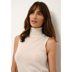 Just Cashmere - Pull Col Roulé Sans Manches Violet - Ivoire - 100% Cachemire 2 Fils - Femme