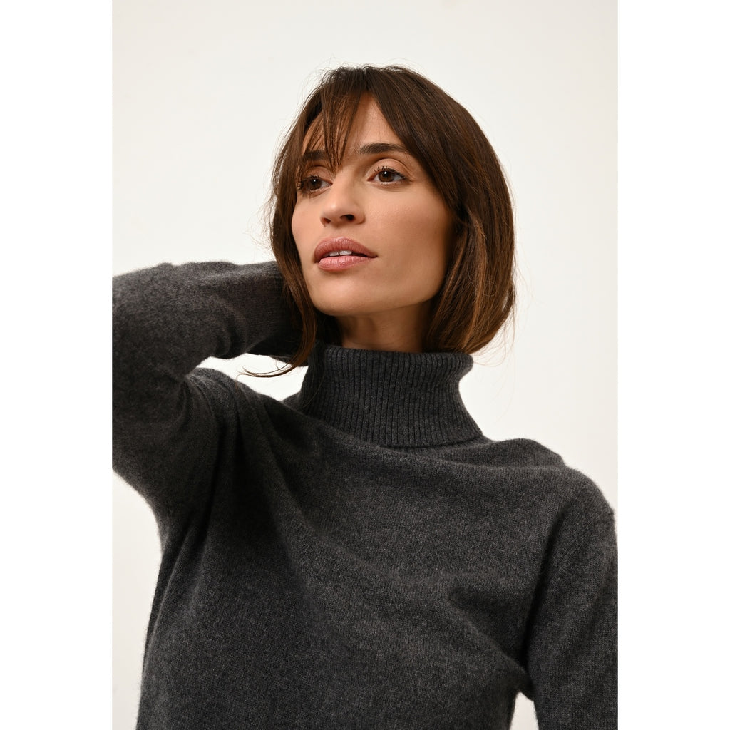 Just Cashmere - Pull Col Roulé Lexie Anthracite Chiné - 100% Cachemire - 2 Fils - Jersey - Femme