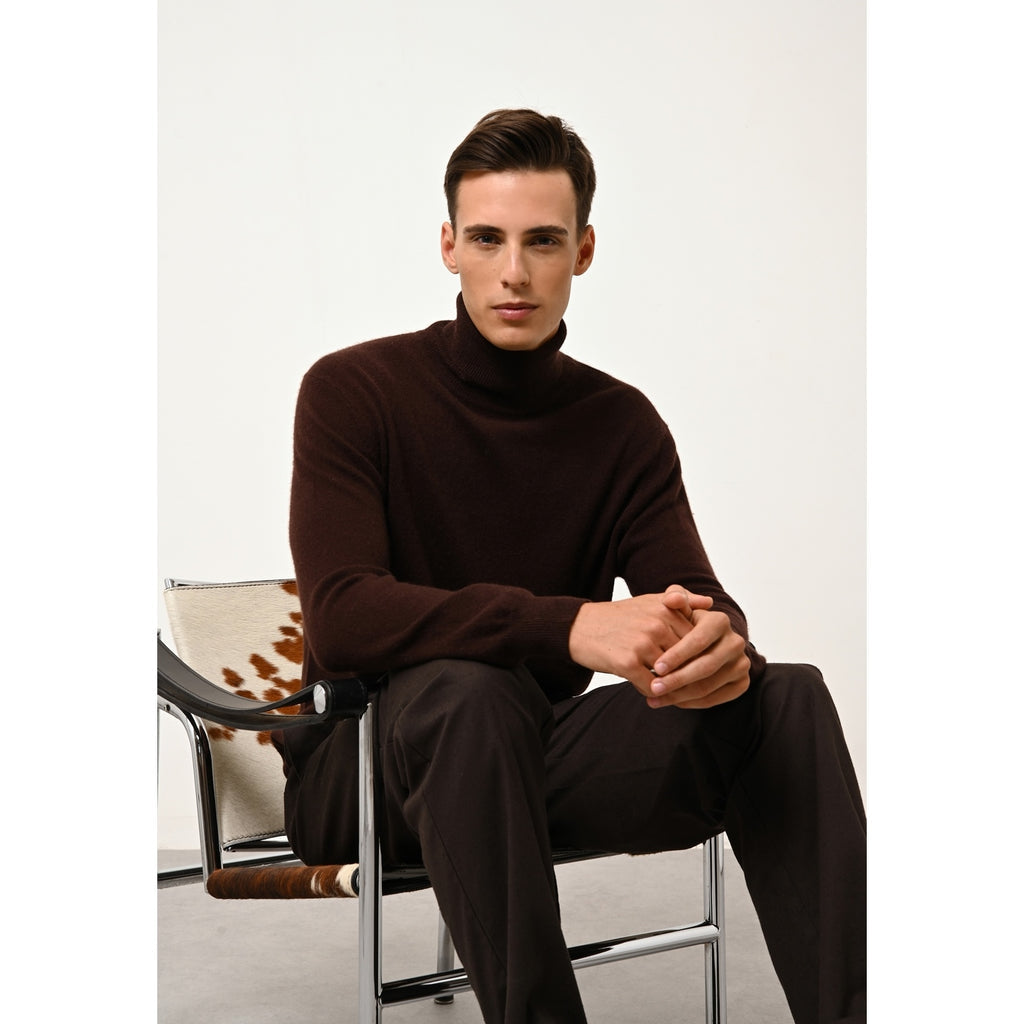 Pull Col Roulé Connor Choco - 100% Cachemire - 2 Fils - Jersey - Homme