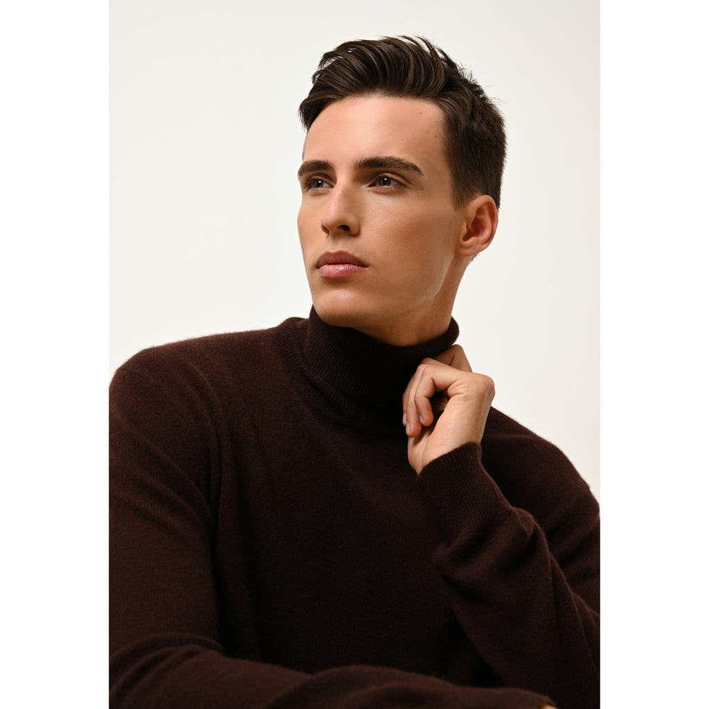 Pull Col Roulé Connor Choco - 100% Cachemire - 2 Fils - Jersey - Homme