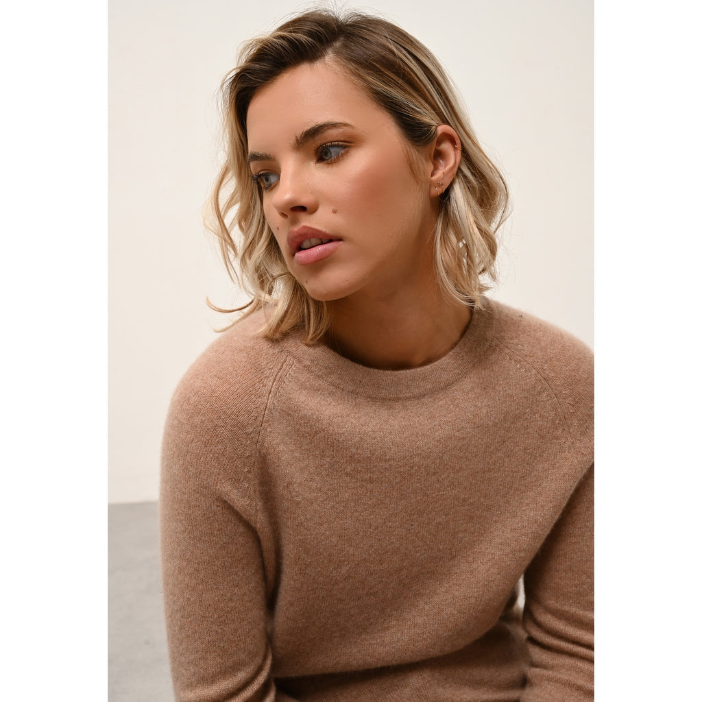 Pull Col Rond Jane - 100% Cachemire 2 Fils - Camel Chiné - Femme