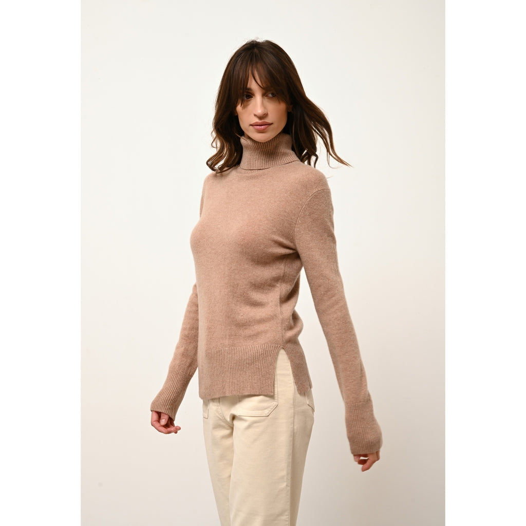 Pull Col Roulé Lexie - 100% Cachemire 2 Fils - Camel Chiné - Femme