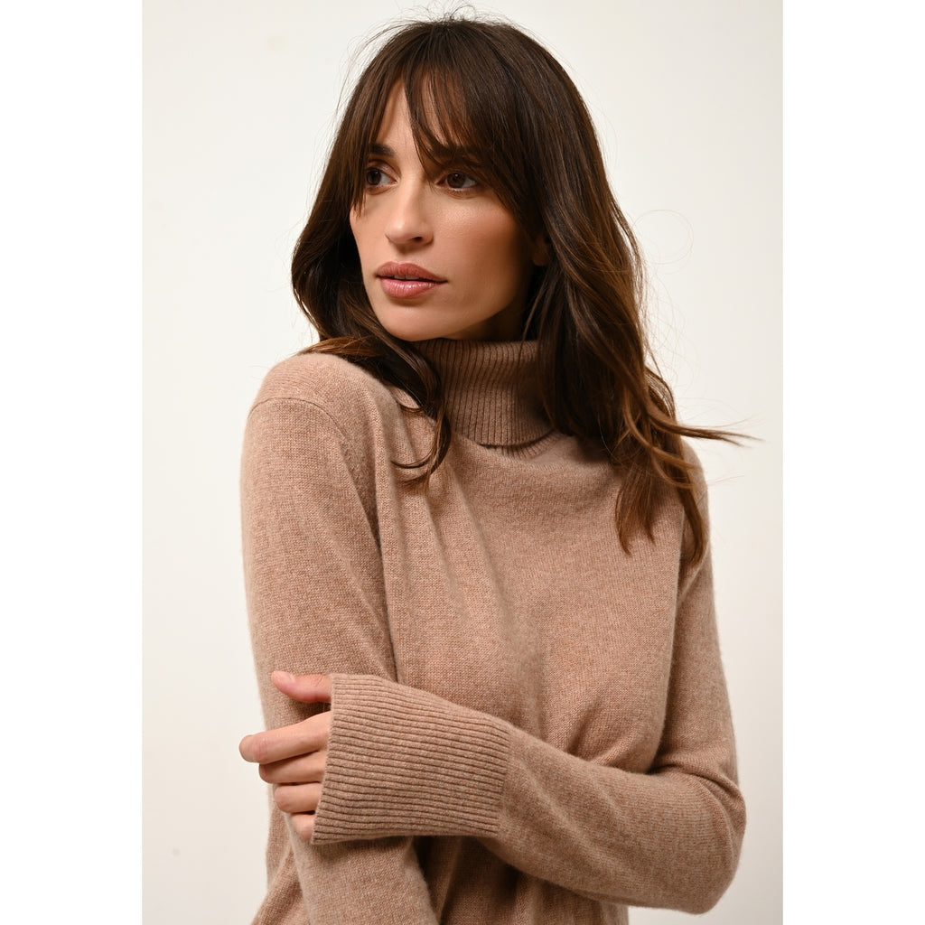 Pull Col Roulé Lexie - 100% Cachemire 2 Fils - Camel Chiné - Femme