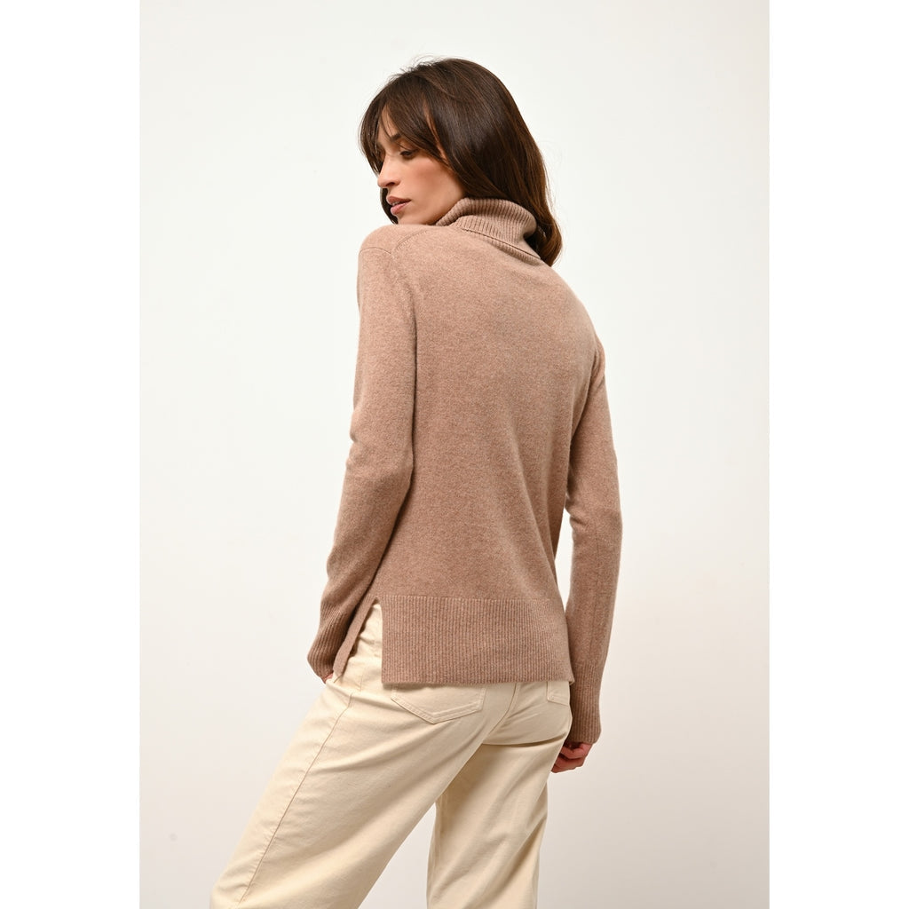 Pull Col Roulé Lexie - 100% Cachemire 2 Fils - Camel Chiné - Femme