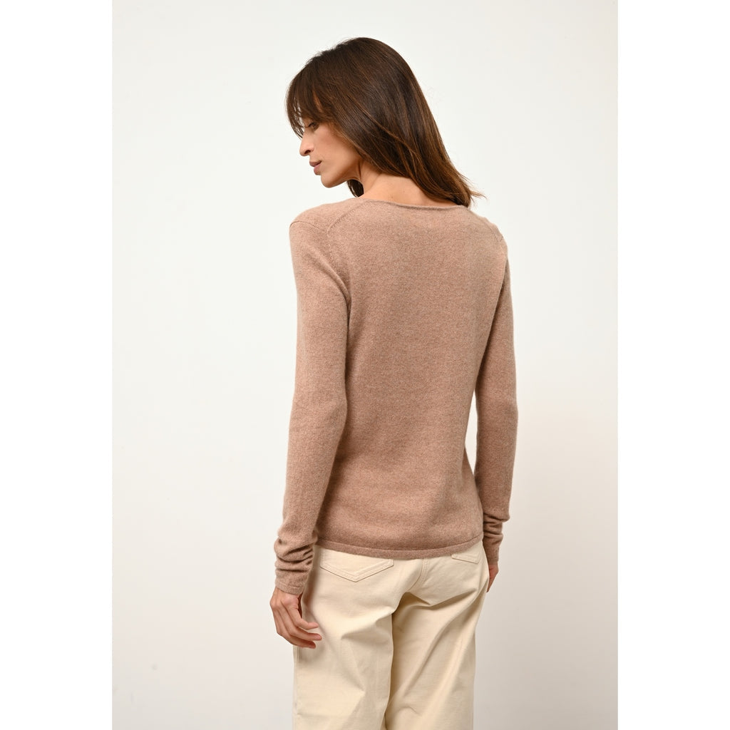 Pull Col V Joan - 100% Cachemire 2 Fils - Camel Chiné - Femme