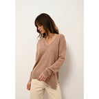 Just Cashmere - Pull Col V Devant Et Dos Opal Camel Chiné - 100% Cachemire - 2 Fils - Jersey - Femme