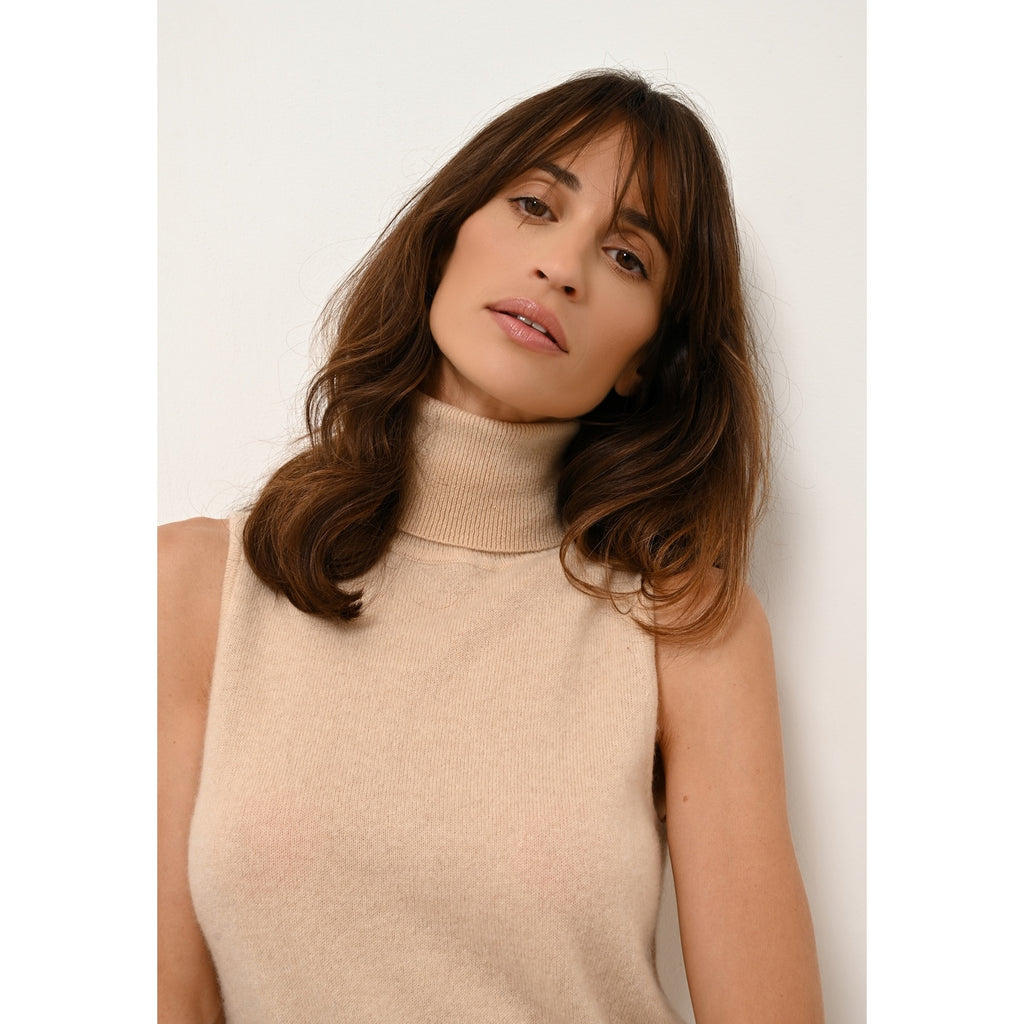 Pull Col Roulé Sans Manches Violet - 100% Cachemire 2 Fils - Sable - Femme