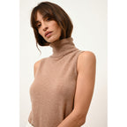 Pull Col Roulé Sans Manches Violet - 100% Cachemire 2 Fils - Camel Chiné - Femme
