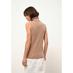 Pull Col Roulé Sans Manches Violet - 100% Cachemire 2 Fils - Camel Chiné - Femme