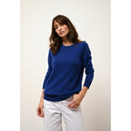Just Cashmere - Pull Col Rond Boutonné Dos Janice - Outremer - 100% Cachemire 2 Fils - Femme