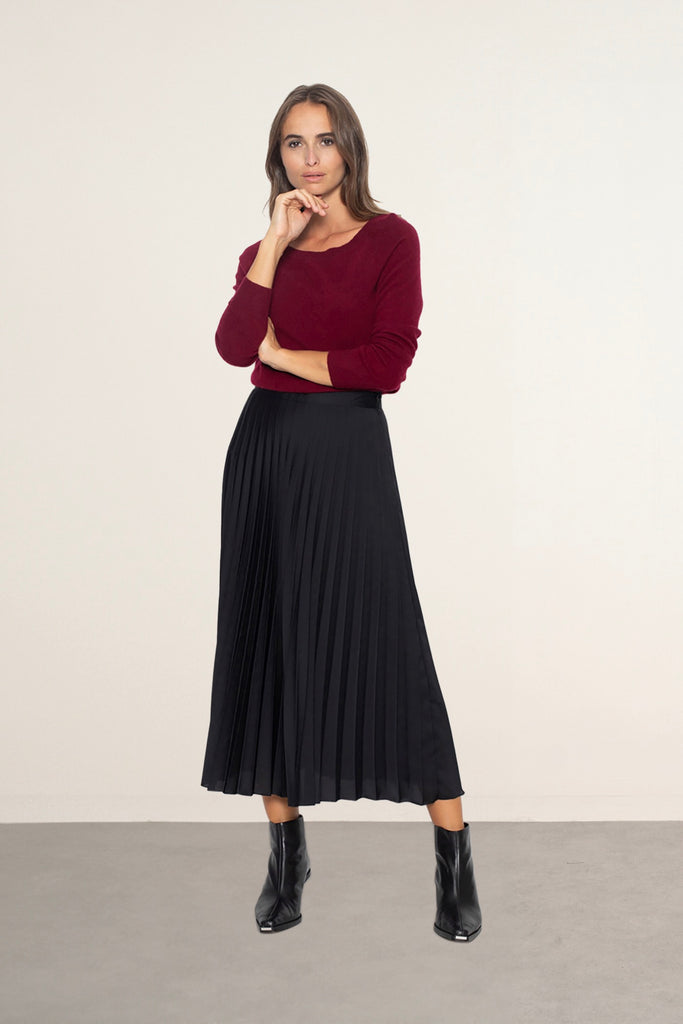 Pull Col Bateau Goutte Dos Abigail - Bordeaux - 100% Cachemire 2 Fils - Jersey - Femme