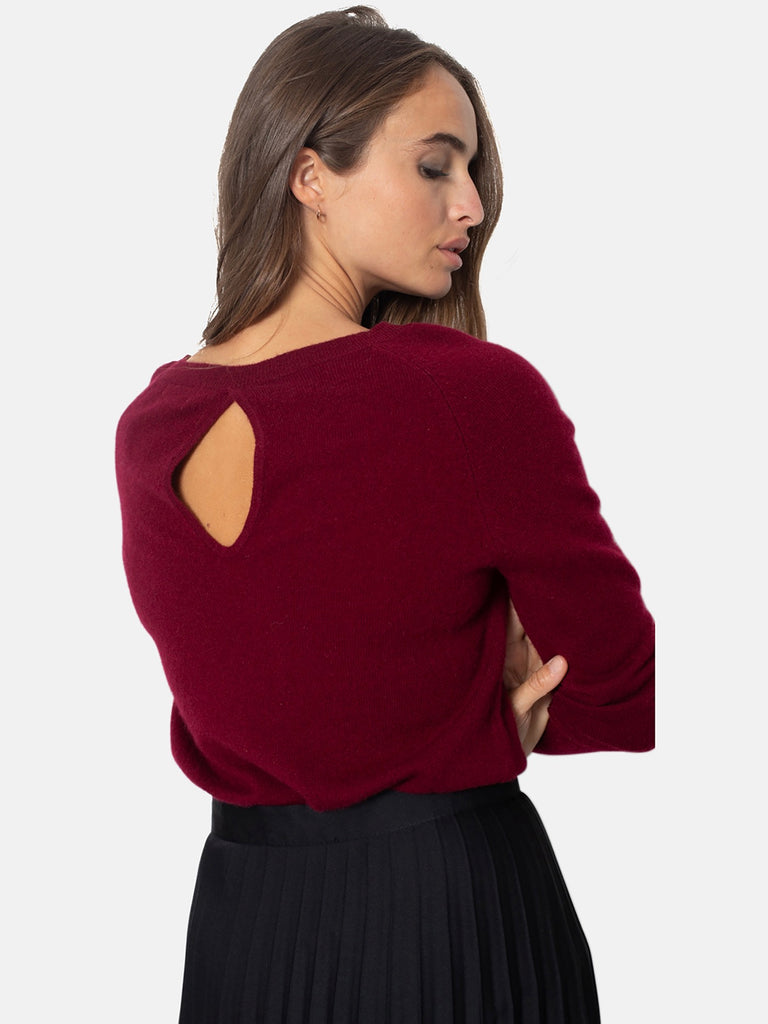 Pull Col Bateau Goutte Dos Abigail - Bordeaux - 100% Cachemire 2 Fils - Jersey - Femme
