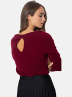 Pull Col Bateau Goutte Dos Abigail - Bordeaux - 100% Cachemire 2 Fils - Jersey - Femme
