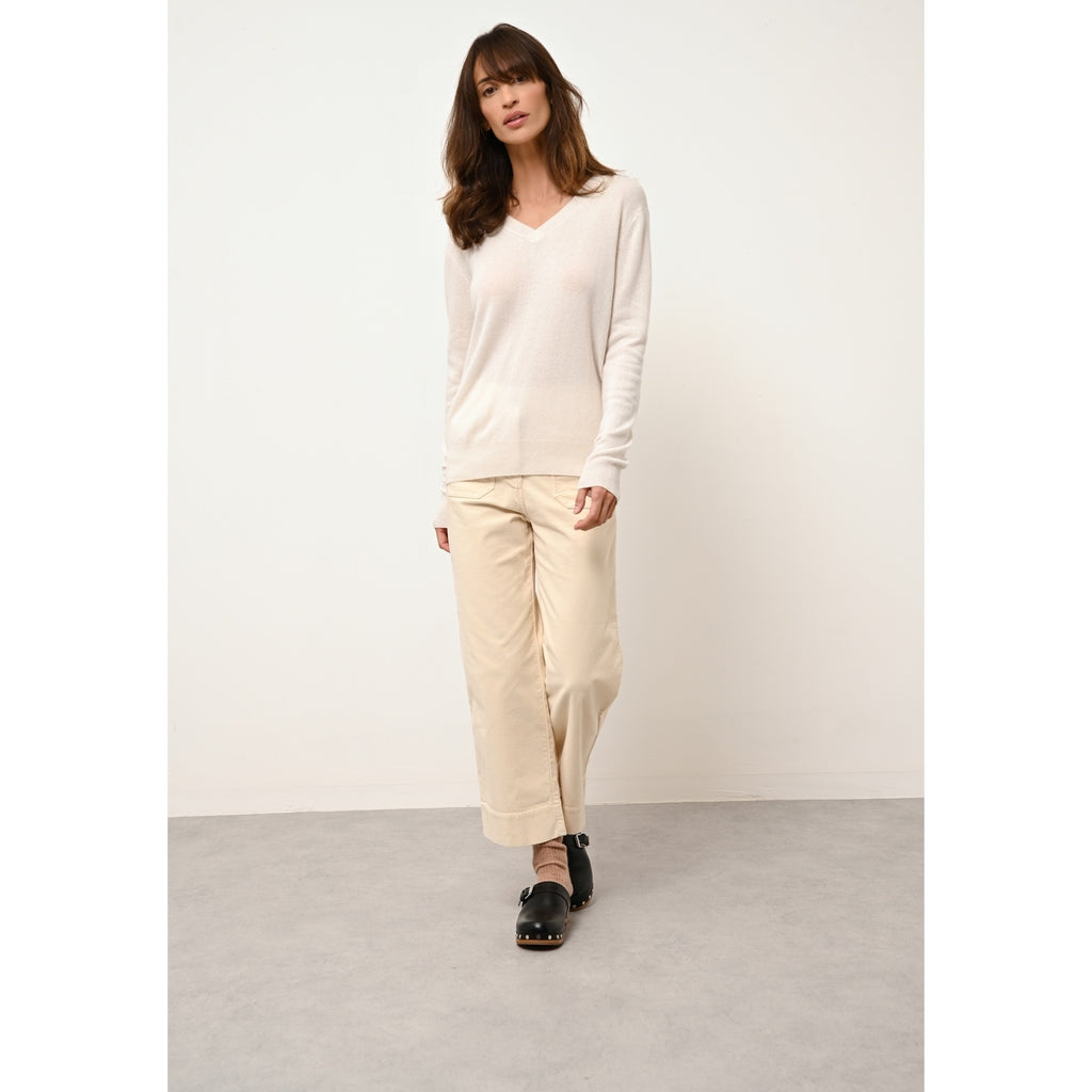 Just Cashmere - Pull Col V Nora Ivoire, 100% Cachemire, 2 Fils, Jersey - Femme