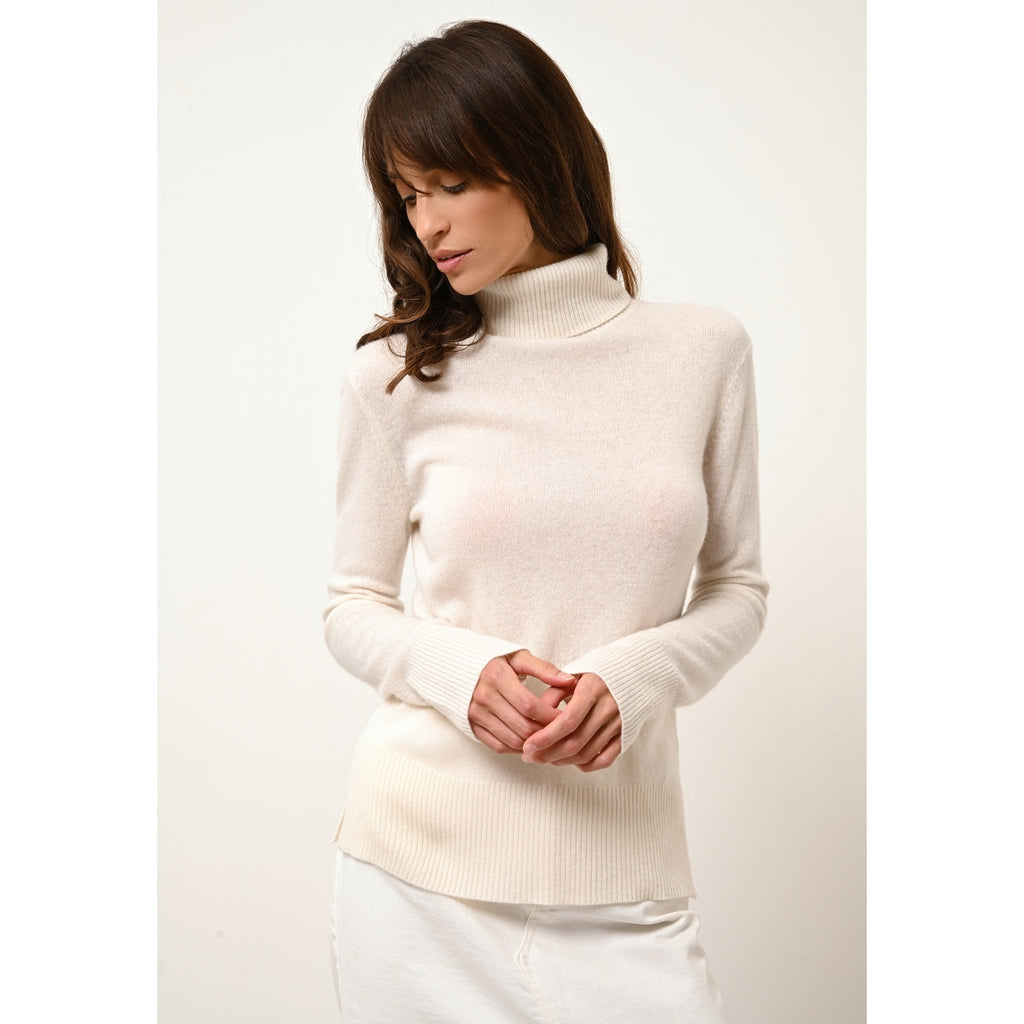 Pull Col Roulé Lexie - 100% Cachemire 2 Fils - Neige - Femme