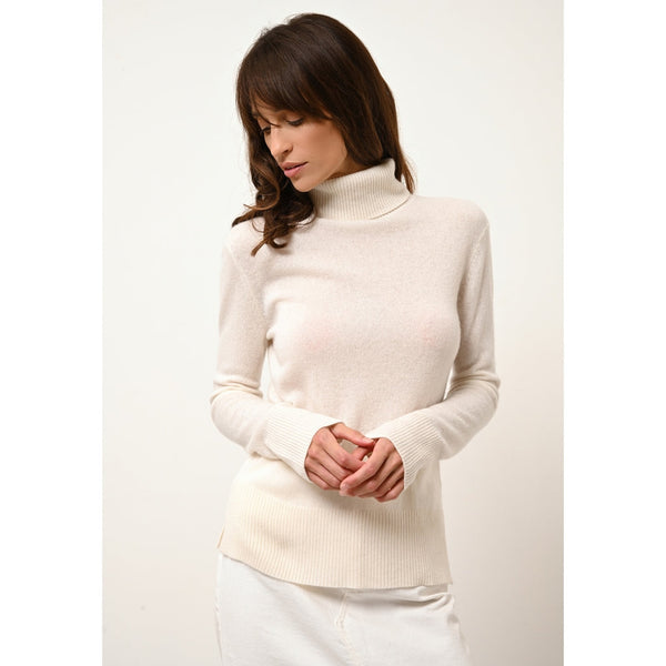 Pull Col Roulé Lexie - 100% Cachemire 2 Fils - Neige - Femme