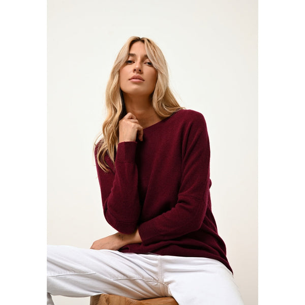 Pull Chauve Souris Rebecca Bordeaux - 100% Cachemire - 2 Fils - Jersey - Femme