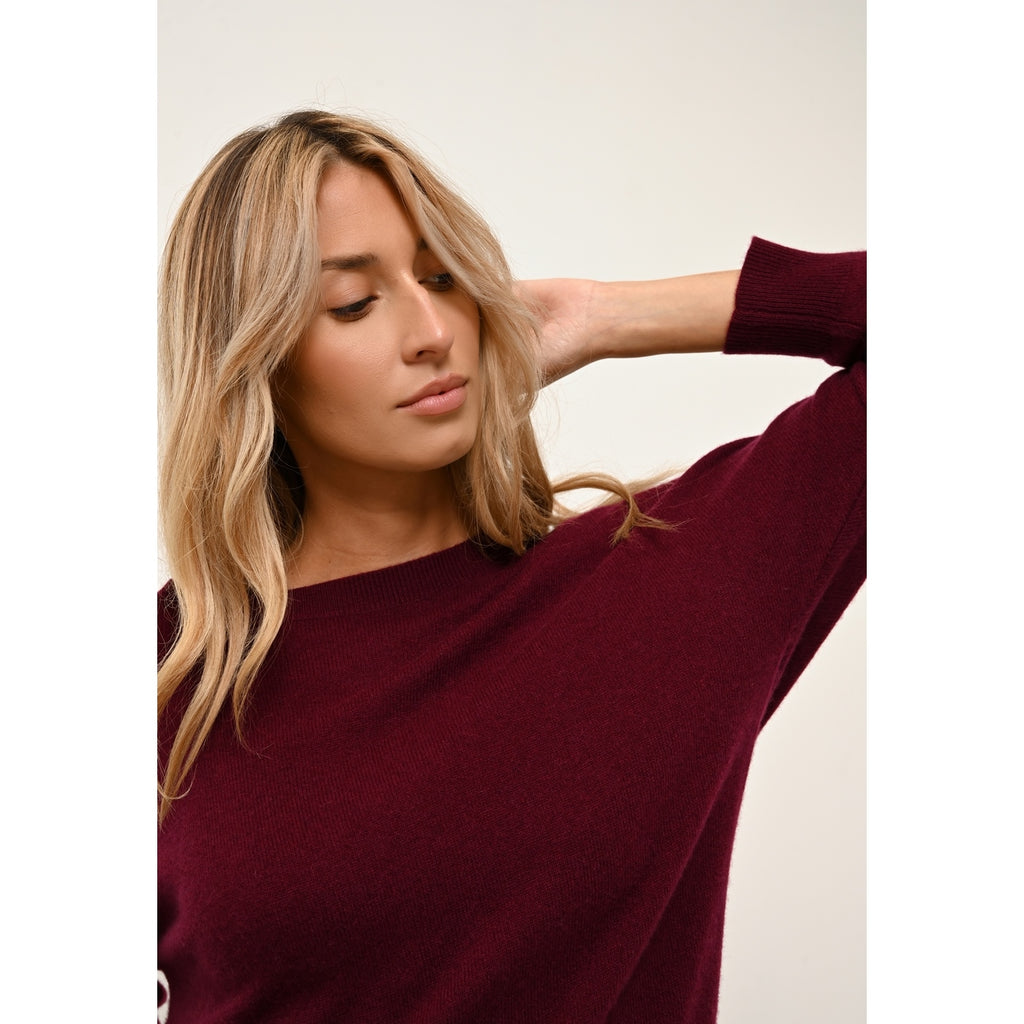 Pull Chauve Souris Rebecca Bordeaux - 100% Cachemire - 2 Fils - Jersey - Femme